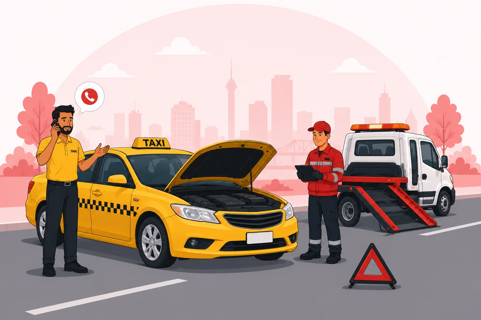 A commercial vehicle receiving roadside assistance