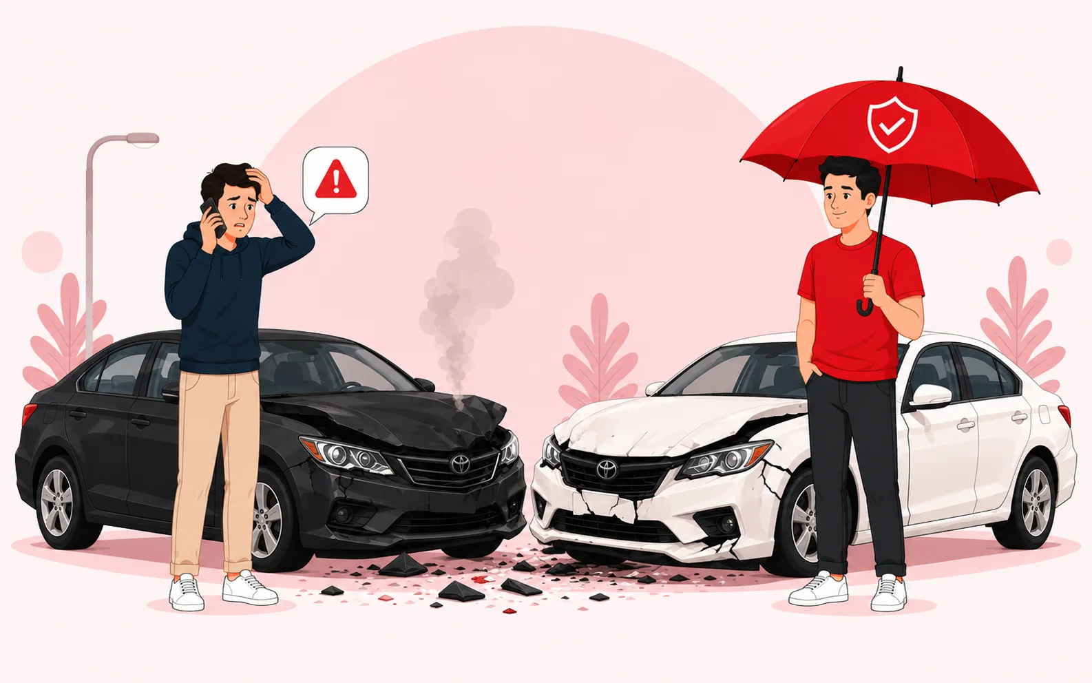 Two vehicles protected by comprehensive vehicle insurance